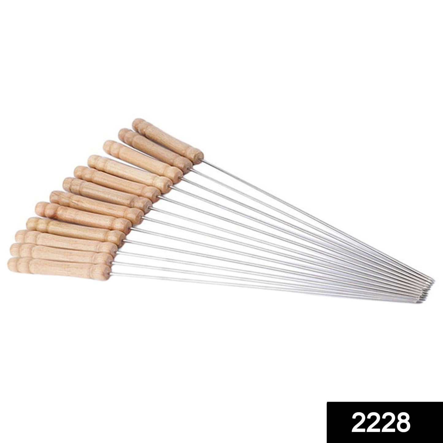 2228 Barbecue Skewers for BBQ Tandoor and Gril with Wooden Handle - Pack of 12 