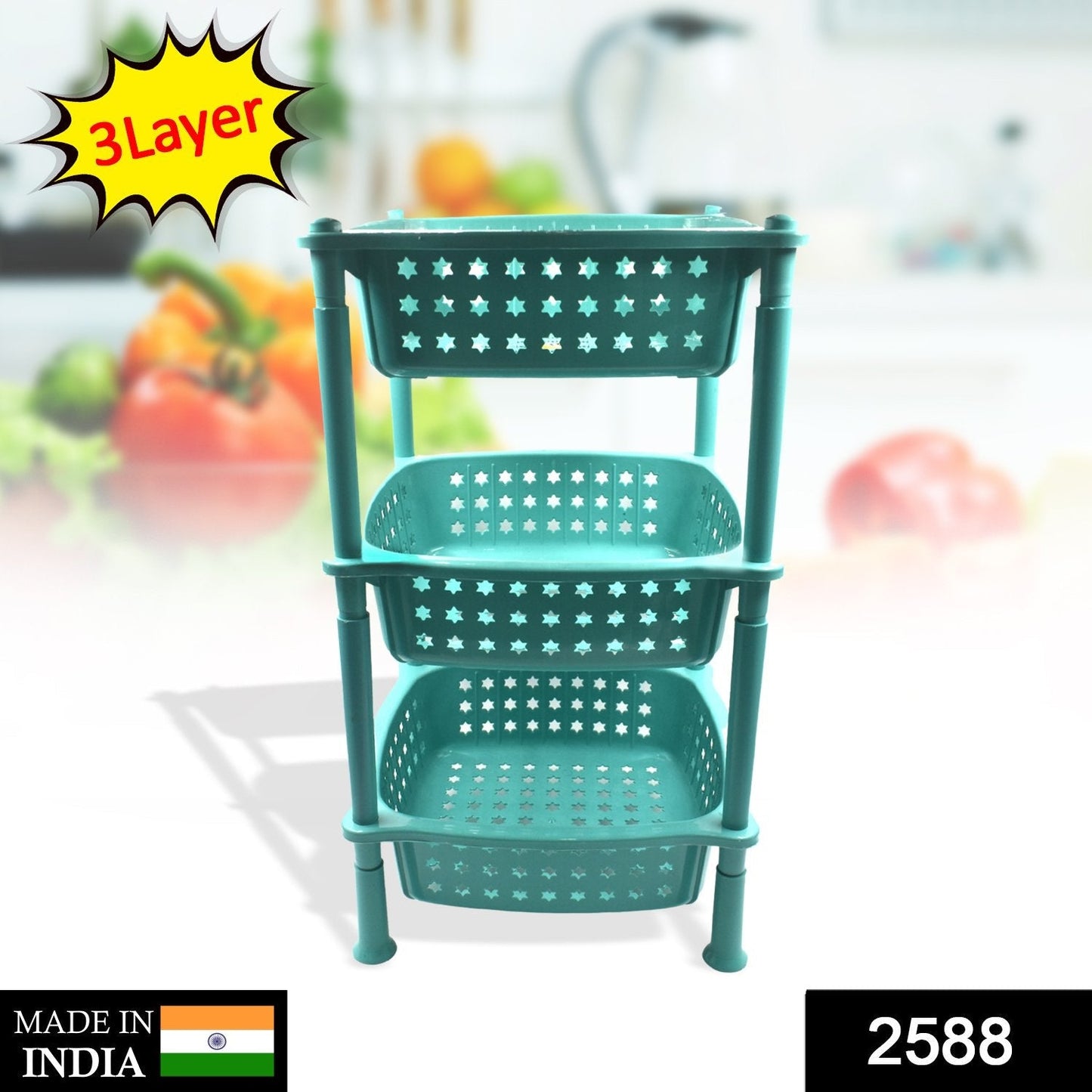 2588 3 layer round Kitchen Trolley Basket 