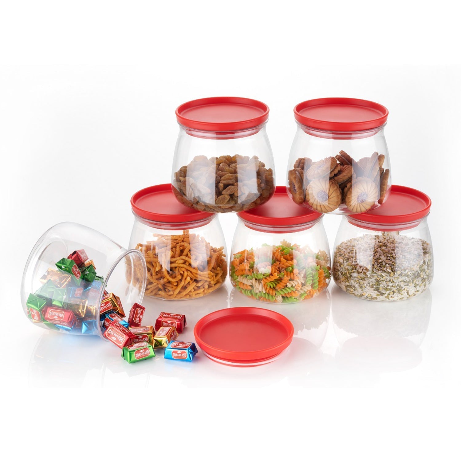 2286 Matka Shaped Jar with Air Tight & Leak Proof Lid (Multicolour) (Set of 6) (900Ml) 