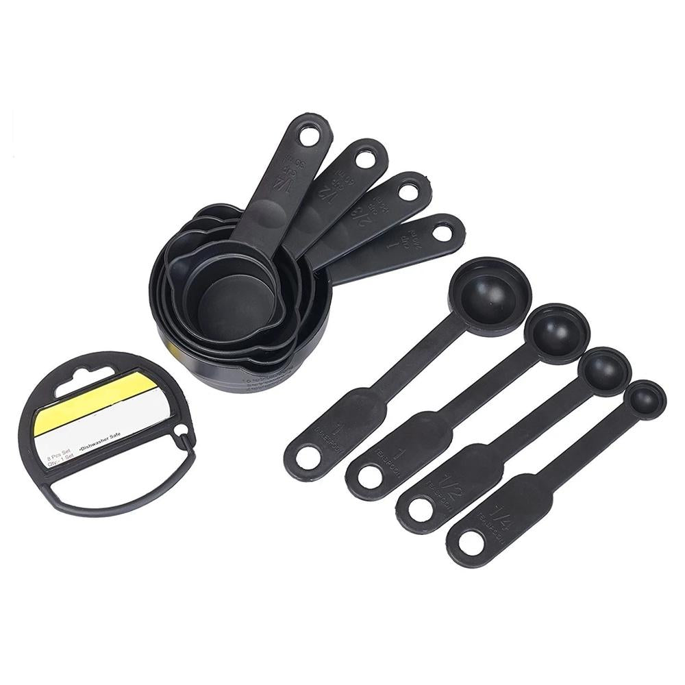 106 Plastic Measuring Cups and Spoons (8 Pcs, Black) Your Brand