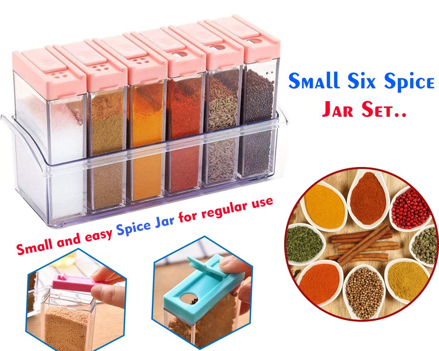 122 Plastic Spice Jars (6 pcs, 14x22x8cm, Multicolour) 