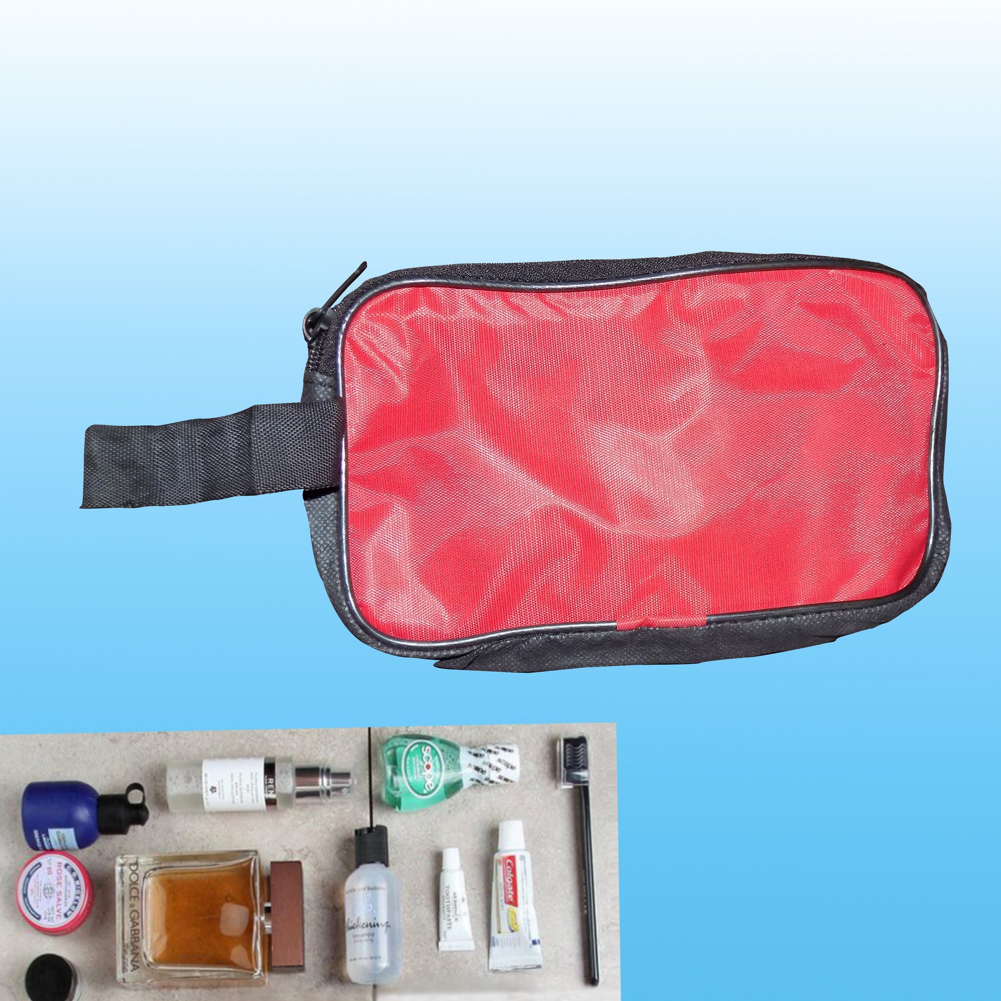 0845 Portable Travel Hand Pouch/Shaving Kit Bag for Multipurpose Use (Red) 