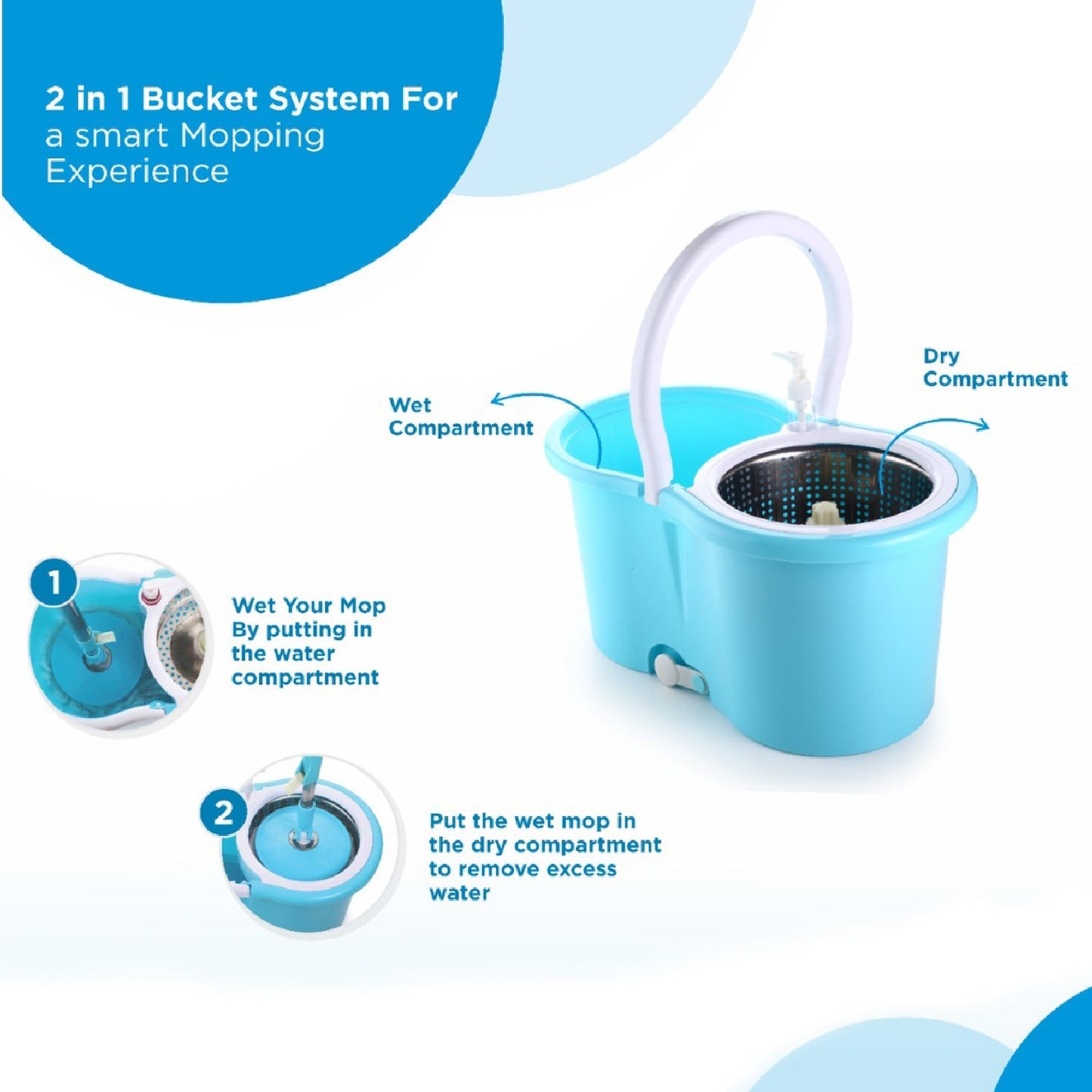 8702 Plastic Spinner Bucket Mop 360 Degree Self Spin Wringing with 2 Absorbers for Home and Office Floor Cleaning Mops Set 