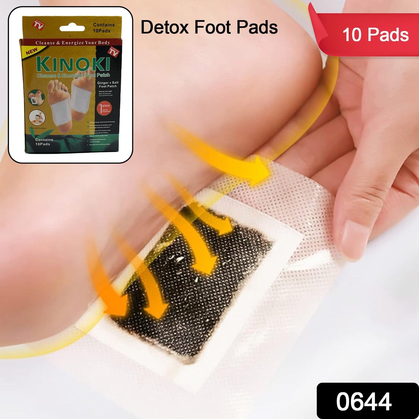 kinoki Cleansing Detox Foot Pads, Ginger & salt Foot Patch -10pcs (Free Size, White)