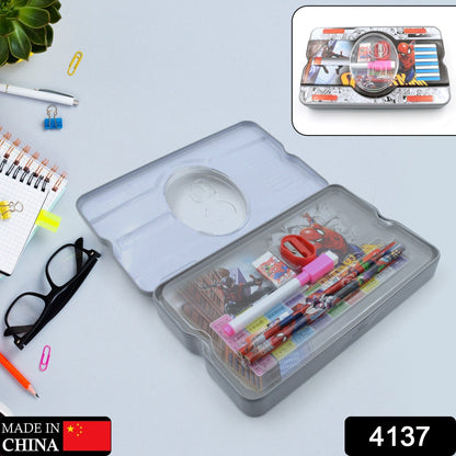 Big Cartoon Printed  Metal Compass Box, Pencil Case With Sharpner, Eraser, Pencil, Marker & Scale for Kids Stationery Compass Box, Stationery Gift for School Kids Compass, Pencil Box, Birthday Return Gift for Kids  (6 Pc Set)