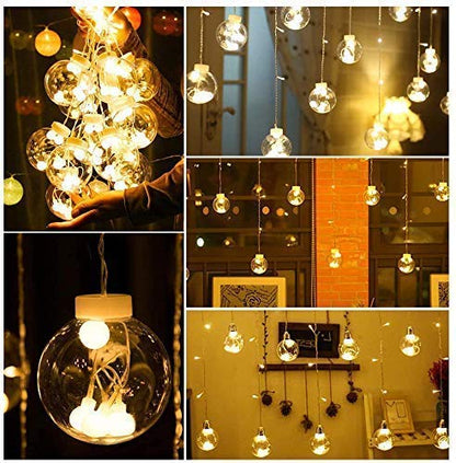 12  Wish Balls Window Curtain String Lights with 8 Flashing Modes Decoration for Home Decoration, Diwali & Wedding LED Christmas Light Indoor and Outdoor Light ,Festival Decoration (Plastic, Warm White)