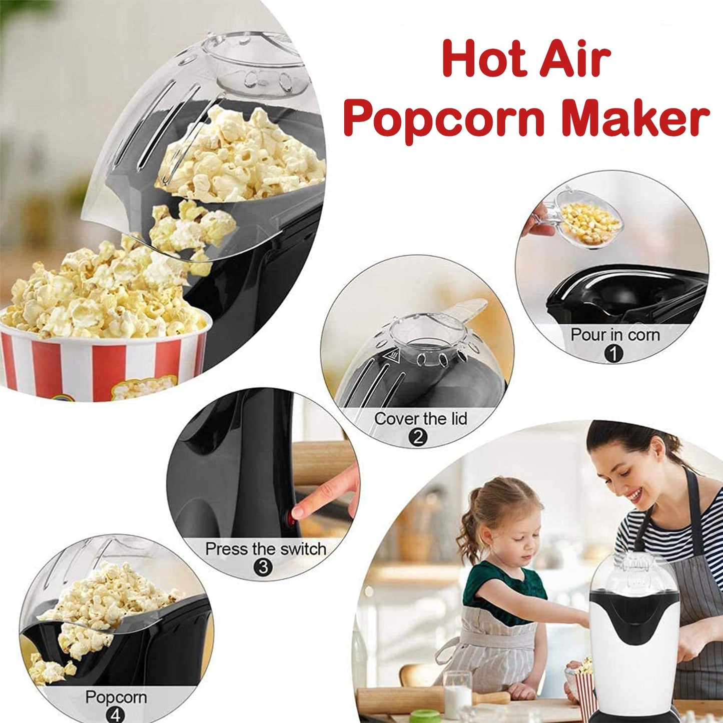 2513 Hot Air Popcorn, Popper Electric Machine Snack Maker 