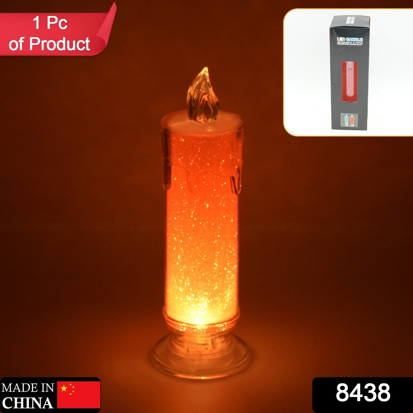 Red LED Flameless Candles Battery Operated Pillar Candles Flickering Realistic Decorative Lamp Votive Transparent Flameless Ornament Tea Party Decorations for Hotel, Scene,Home Decor, Restaurant, Diwali Decoration Candle Crystal Lamp (1 Pc)