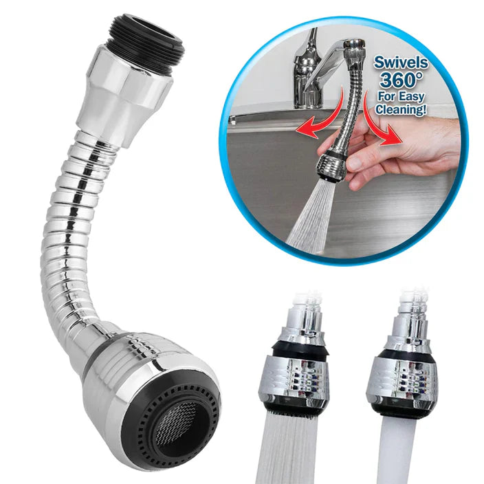 Flexible 360 Degree Stainless Steel Faucet Turbo Flex Sprayer Water Extender for Easy Clean Sink Water Saving Extension Jet Stream Spray Setting Faucet for Kitchen / Bathroom