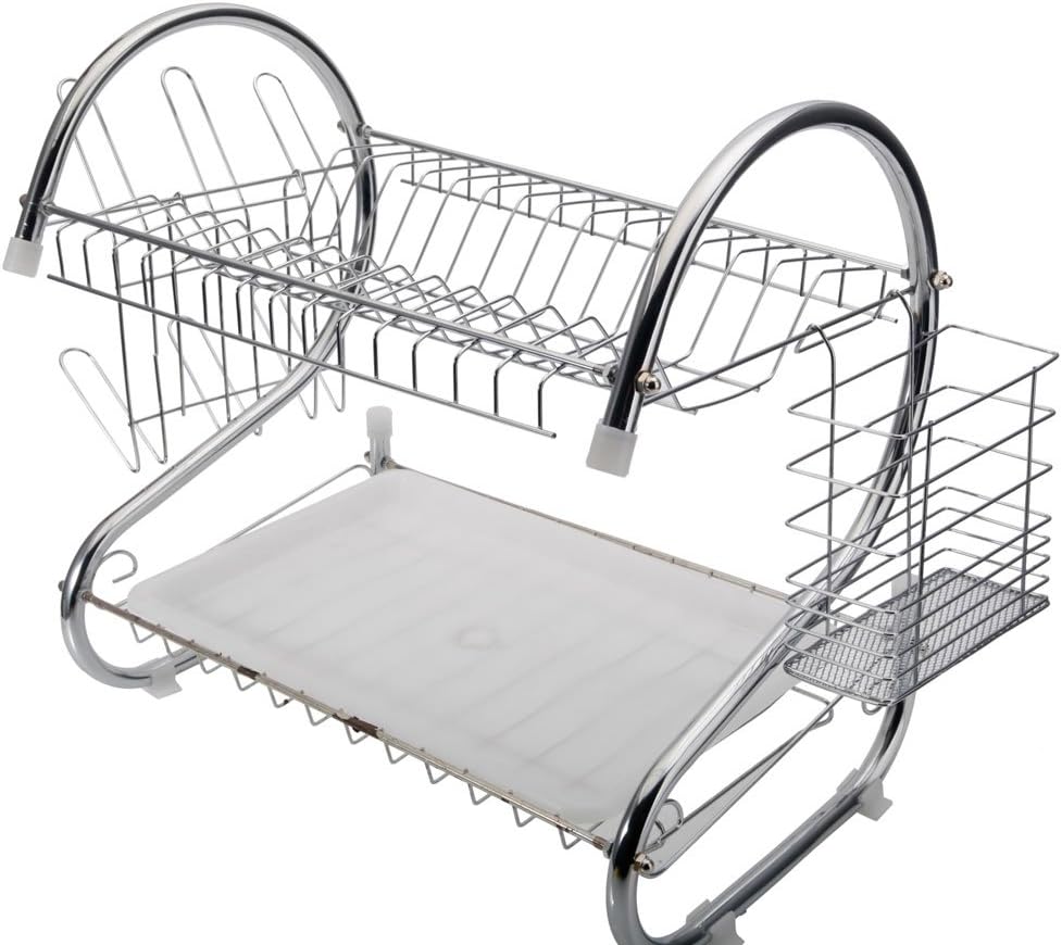 STAINLESS STEEL RECTANGLE DISH DRAINER RACK / BASKET WITH DRIP TRAY