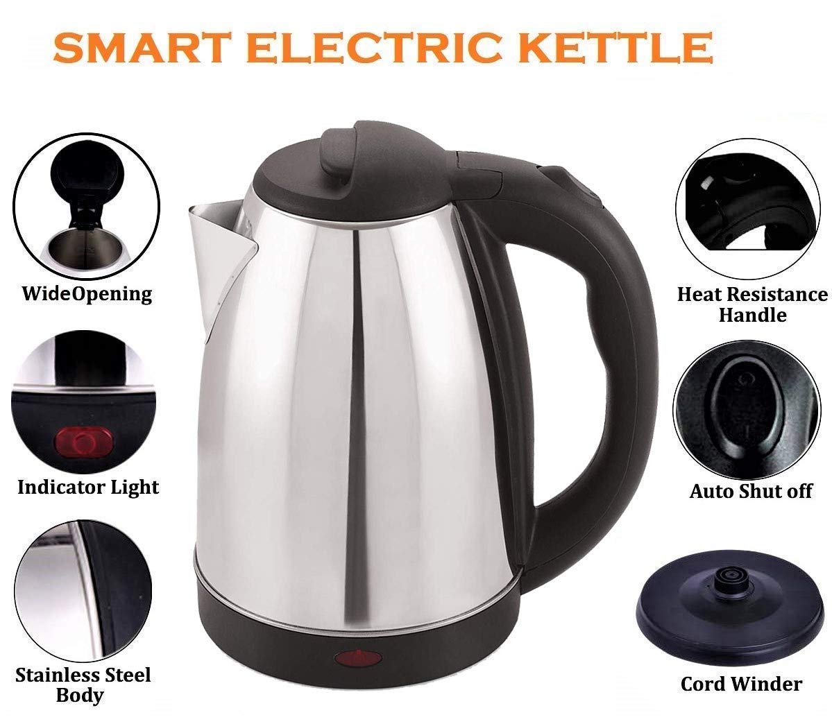 2151 Stainless Steel Electric Kettle with Lid - 2 l 