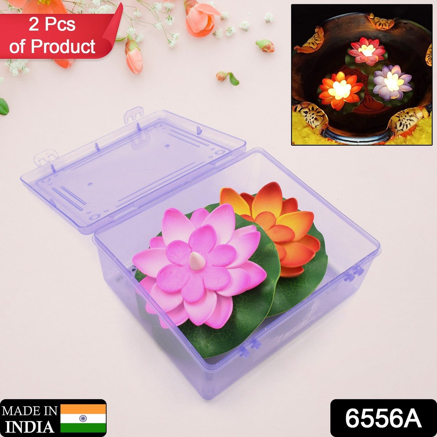 Smokeless LED Lotus Candles (2 Pc): Indoor/Outdoor Décor