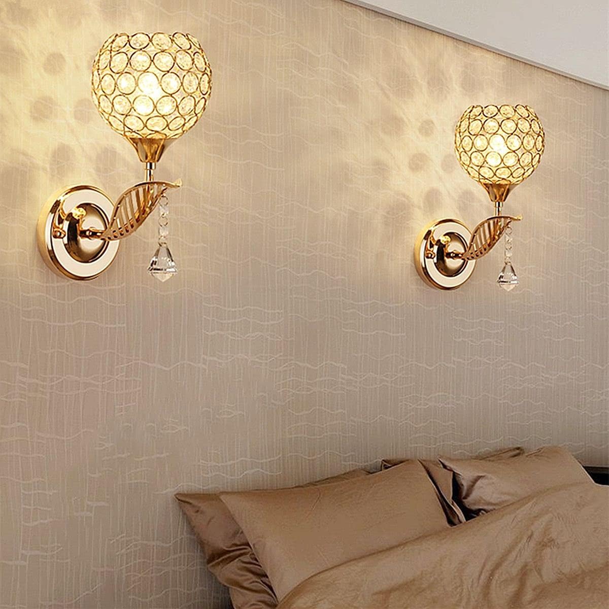 Modern Style Crystal Wall Light Living Room Corridor Balcony Lamp Wall Sconce Crystal Light Compatible with Home Ligting, Wall Art Light Round Modern Bedside Wall Ligs Dining Room Hallway Lig Fixture with E27 Socket (Bulb NOT Included)