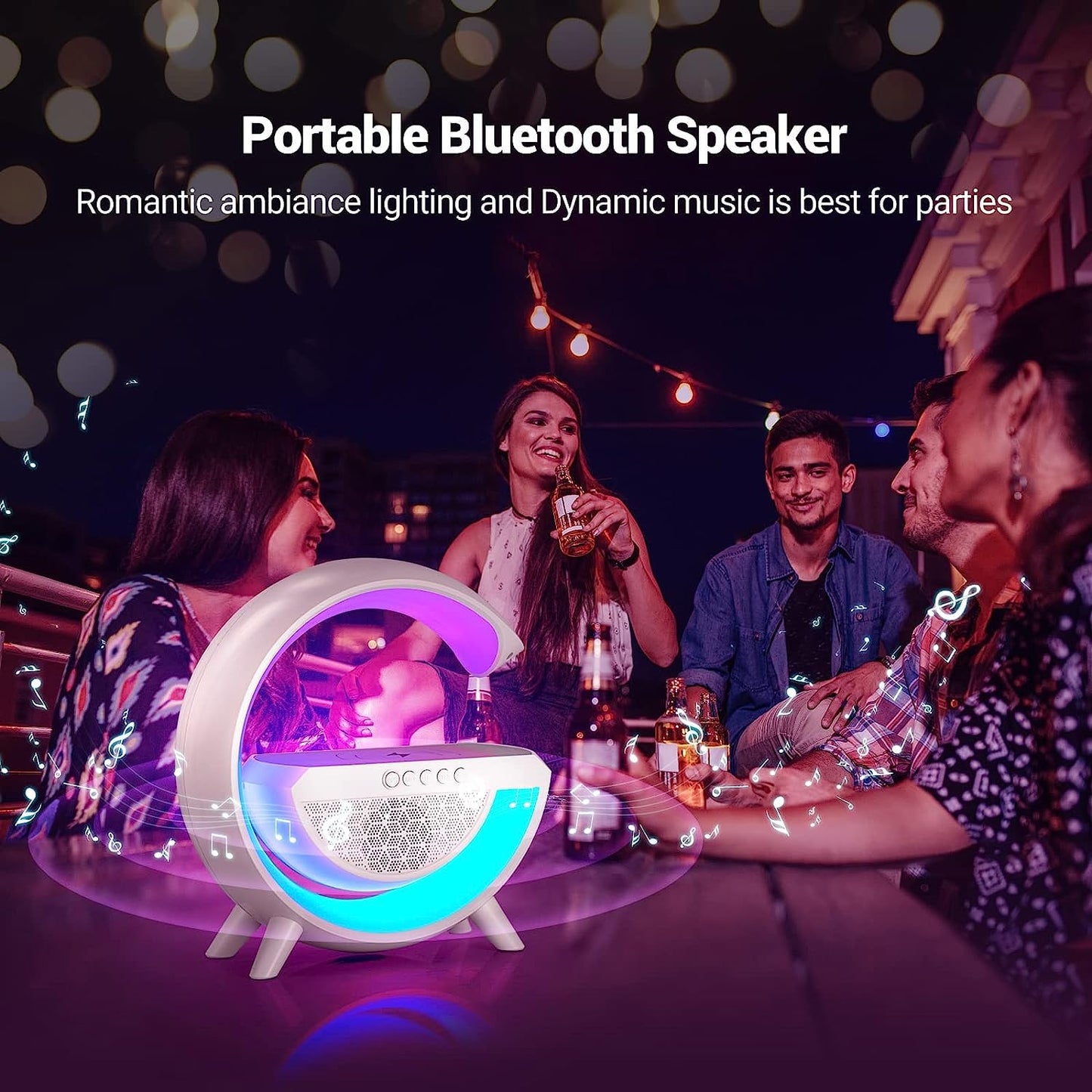 3-in-1 Multi-Function LED Night Lamp with Bluetooth Speaker, Wireless Charging, for Bedroom for Music, Party and Mood Lighting - Perfect Gift for All Occasions blootuth speaker (Media Player)