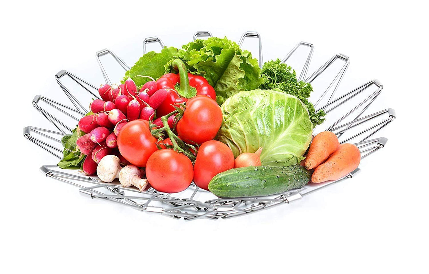 3040 Multipurpose Fruit Basket Stainless Steel Wire Bowl Foldable Basket for Vegetable / Fruits / Dining 