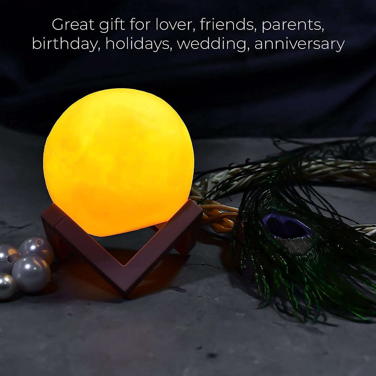 true home Moon Night LAMP with Wooden Stand Night LAMP for Bedroom