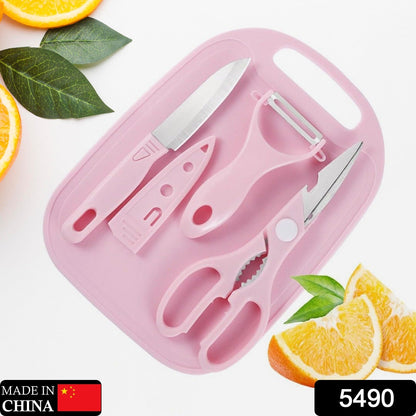 Mini Travel Cutting Board Set, 4 Pcs Portable Mini Camping Plastic Cutting Board & Knife, Fruits & Vegetable Peeler Scissors, Kitchen Knives Set, for travel, picnic, camping, outdoor, park (4 Pc Set)