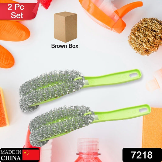 Wire Kitchen Washing Brush, Plastic Small Brush, Cleaning Brush, Bend Handle Pot Washing Brush (2 Pc)