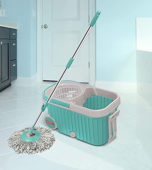 8703 Spin Mop with Bigger Wheels and Plastic Auto Fold Handle for 360 Degree Cleaning 