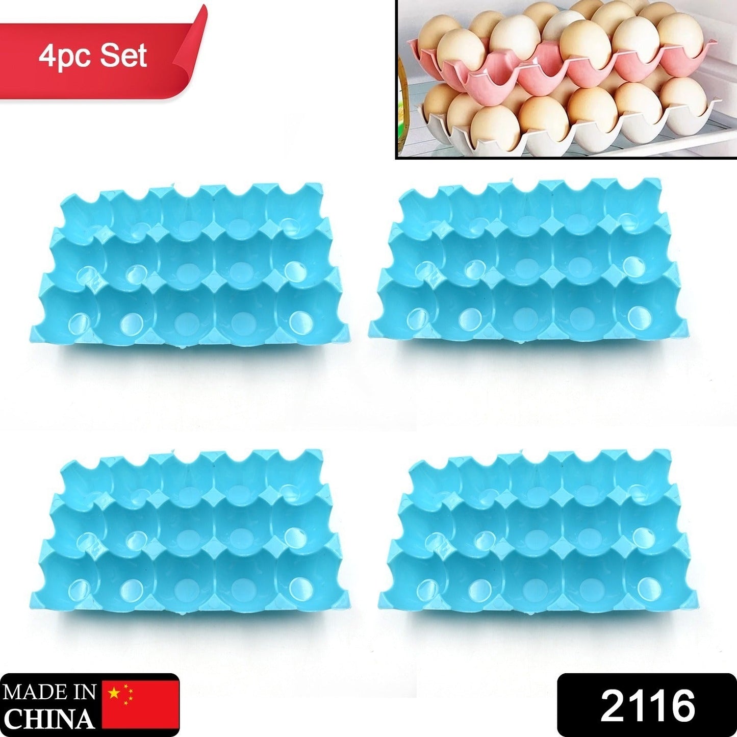 15 Cavity Plastic Egg Tray Egg Trays for Storage with 15 Eggs Holder (4 Pc Set)