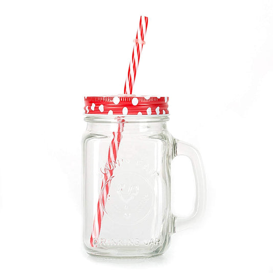 760 Drinking Cup/Glass/Mug Mason Jar with Handle & Straw 