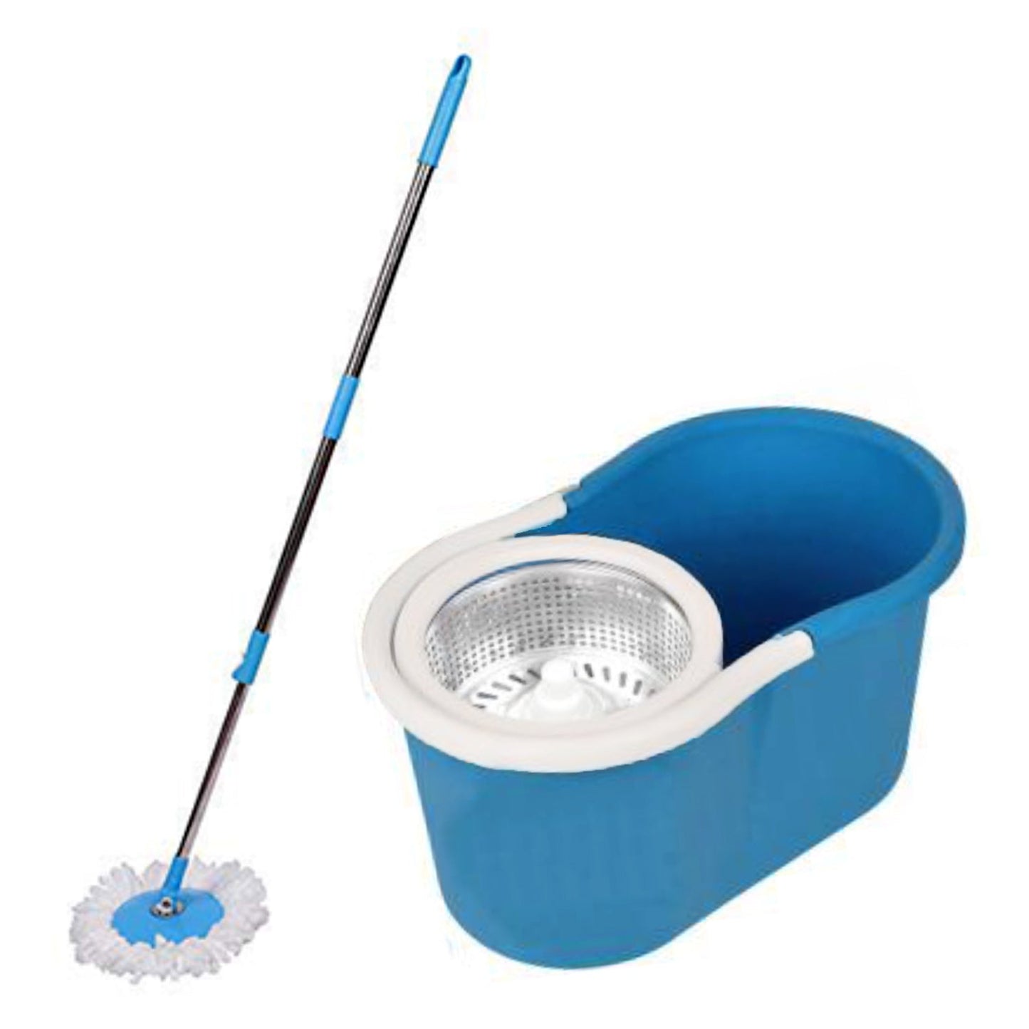 1530 Heavy Duty Microfiber Spin Mop with Plastic Bucket & Rotating Steel Pole Head 