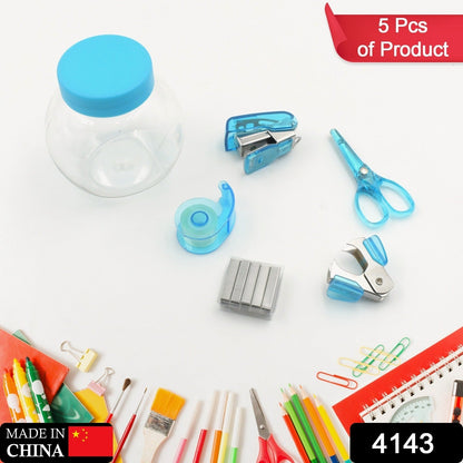 Mini Office Stationery Set -  Stapler, Scissors, Paper Clips, Tape Dispenser, Transparent Tape, And Staples