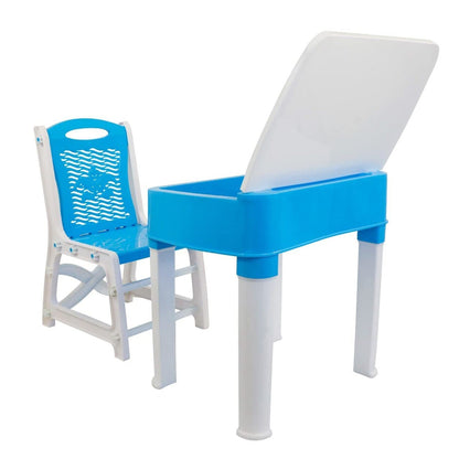 Study Table And Chair Set For Boys And Girls With Small Box Space For Pencils Plastic High Quality Study Table (Blue)