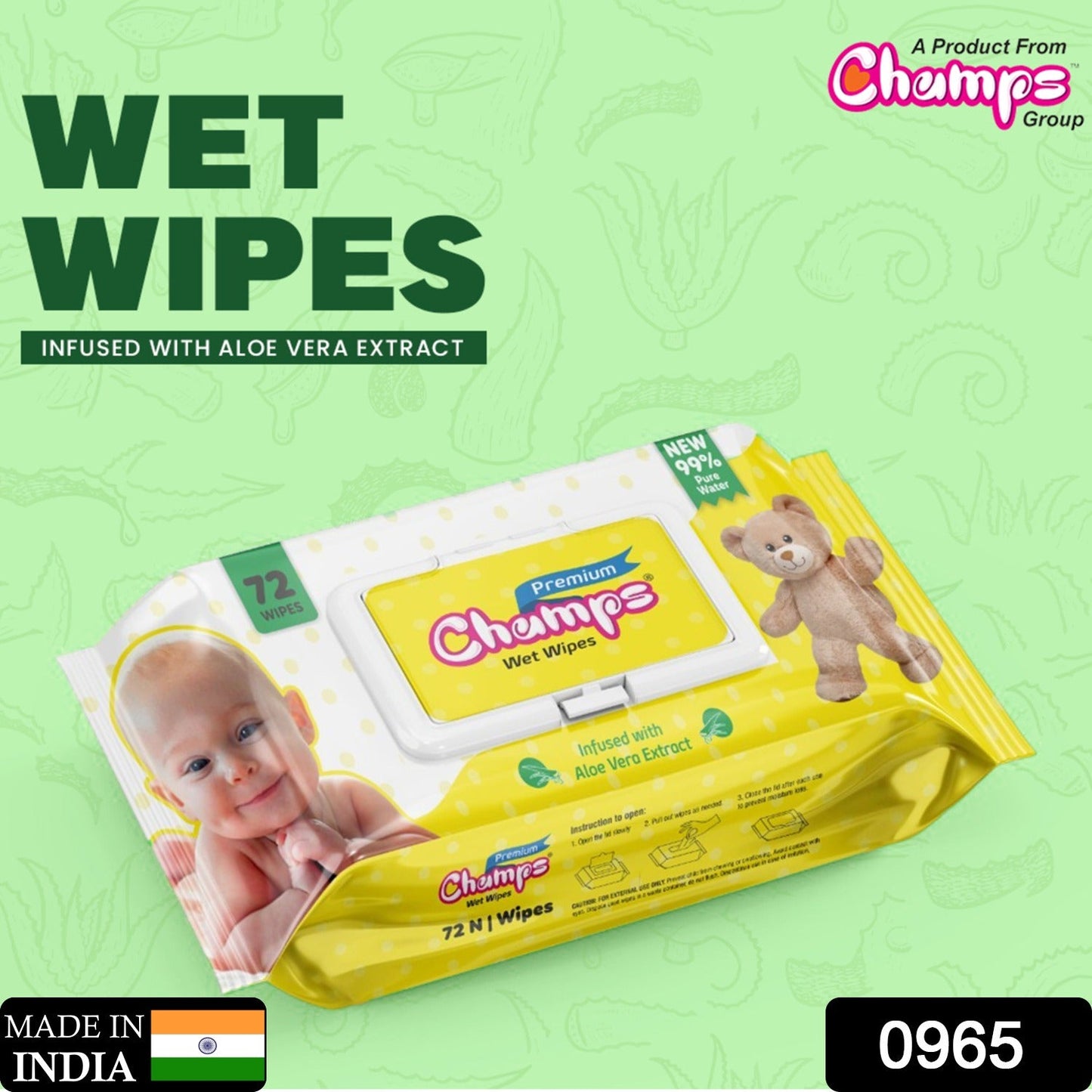 Champs Premium Wet Wipes Infused With Aloe Vera Extract Wet Wipes (72 N Wipes )