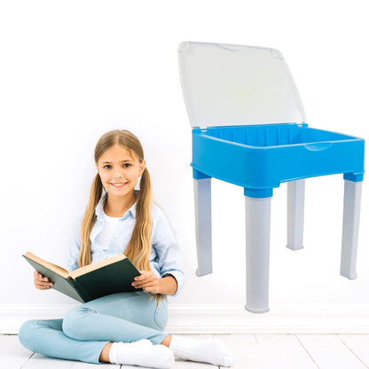 Study Table And Chair Set For Boys And Girls With Small Box Space For Pencils Plastic High Quality Study Table (Blue)