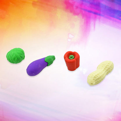 Mini Cute Vegetable & Fruit Erasers (4 Pc): Pencil Rubbers for Kids