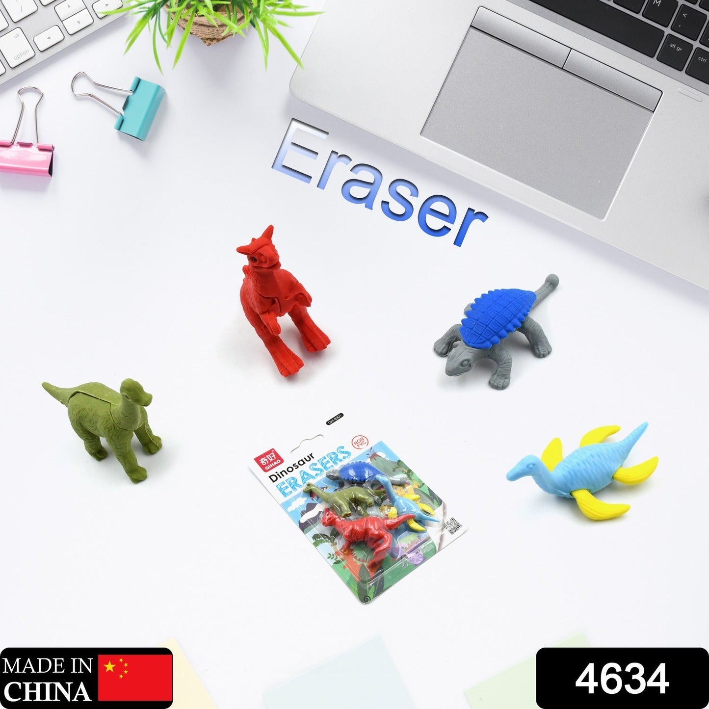 4634 Small Dinosaur Shaped Erasers Animal Erasers for Kids, Dinosaur Erasers Puzzle 3D Eraser, Desk Pets for Students Classroom Prizes Class Rewards Party Favors for Toddlers, Soft Non-Dust Stationery Activity Toy, for School Supplies (4 Pc Set)