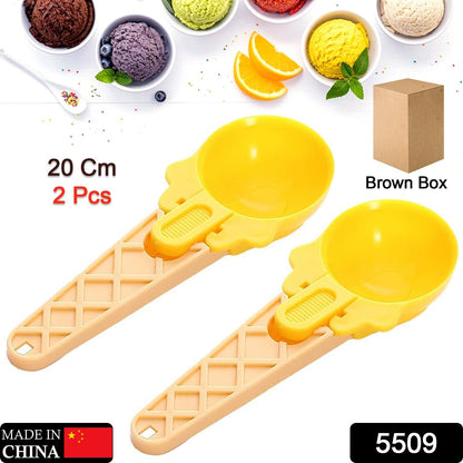 5509 Ice Cream Spoons 2pcs Plastic Water Melon Scoopers with Trigger Dipper and Adults for Summer Party Ice Cream Scoop, Food Serving Spoon Kitchen Tools Ice Cream Digging Spoon Household Spoons Cupcake Spoons Aps Fruit Ball Player (2 Pc)