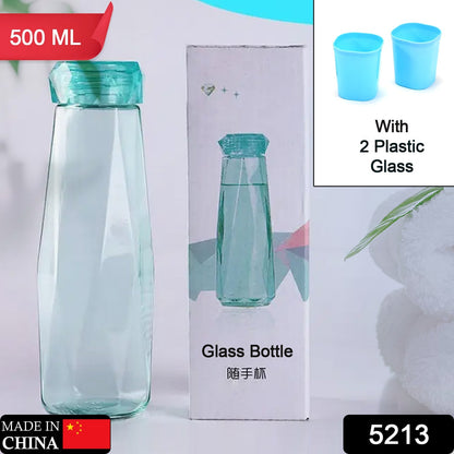 5213 Glass Fridge Water Bottle Plastic Cap With Two Water Glass For Home & Kitchen Use 