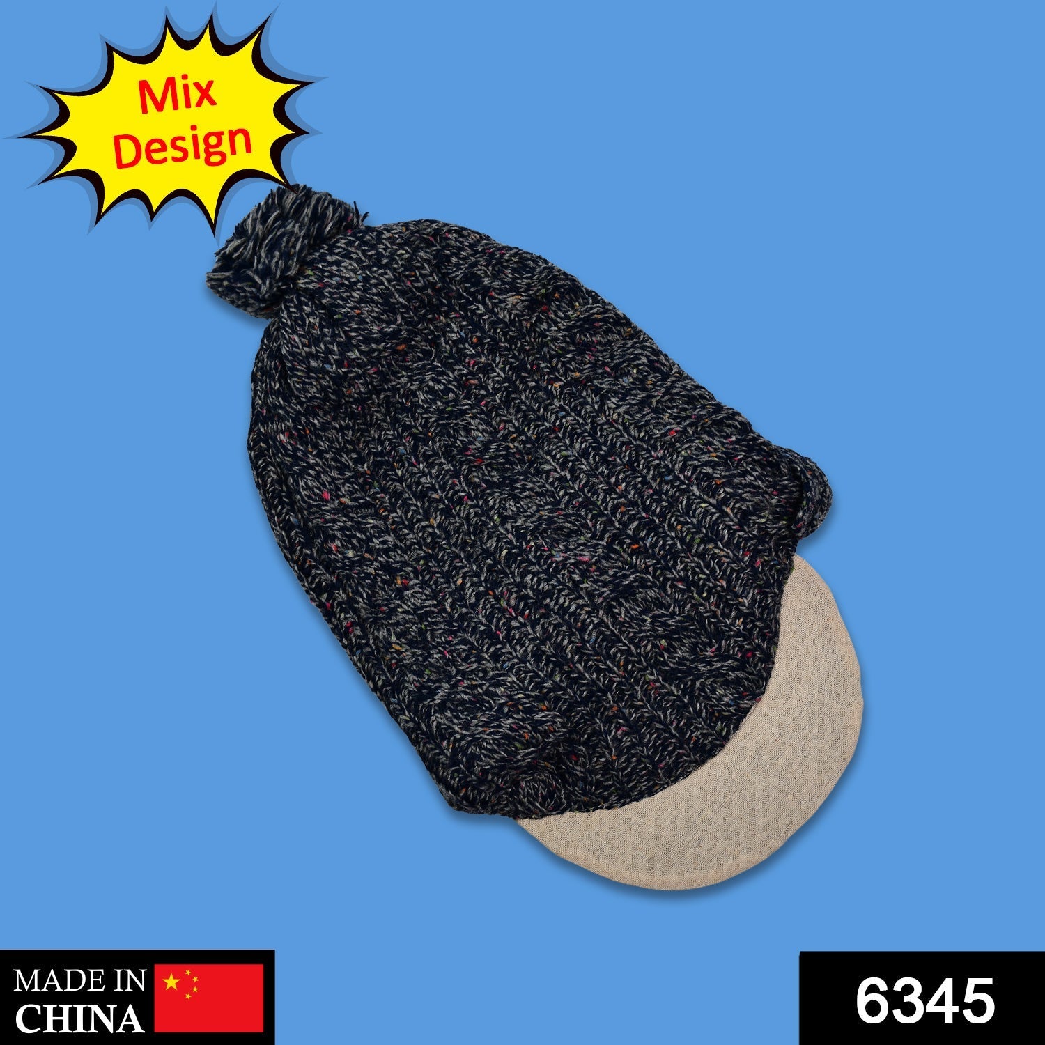 6345 Solid Texture Winter Woolen Beanie Caps 