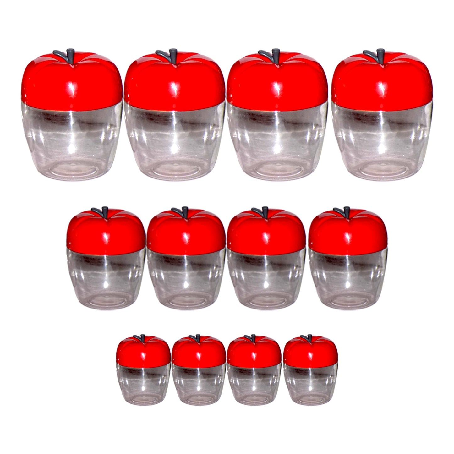 2274 Air Tight Apple Shape Storage Container - 500 ml, 800 ml and 1500 ml (4 Pcs Each Size, 12 Pcs) 