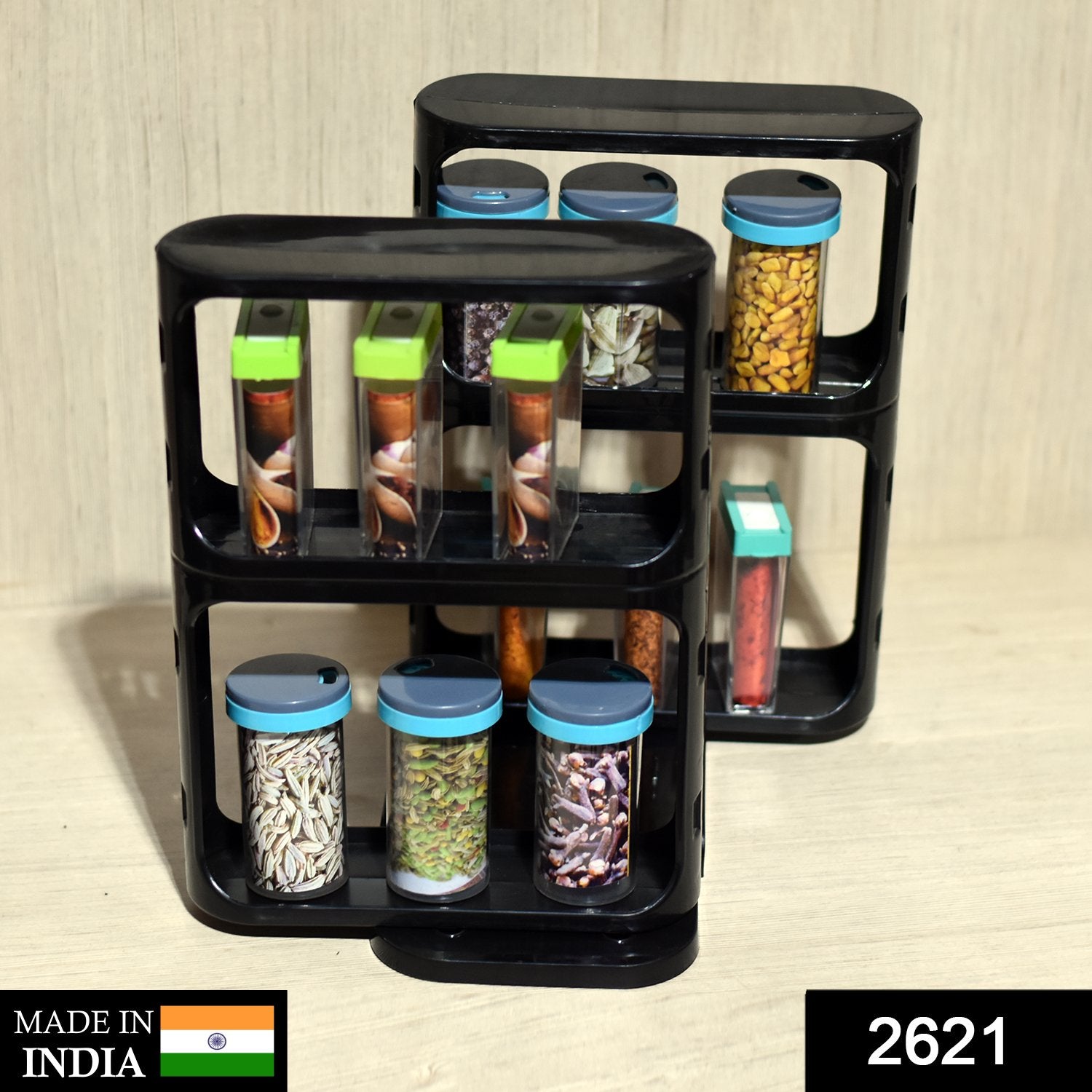 2621 Cabinet Caddy, Modular Rotating Spice Rack Multi-functional Organizer Rack Two 2-Tiered Shelves with Base 