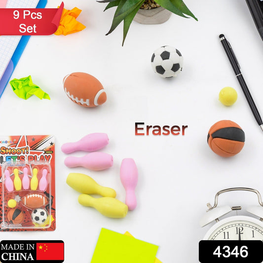 Stationary Kit Fancy & Stylish Colorful Erasers, Mini Eraser Creative Cute Novelty Eraser for Children Different Designs Eraser Set for Return Gift, Birthday Party, School Prize, Football & Icecream Set Eraser (9 pc & 5 Pc Set)