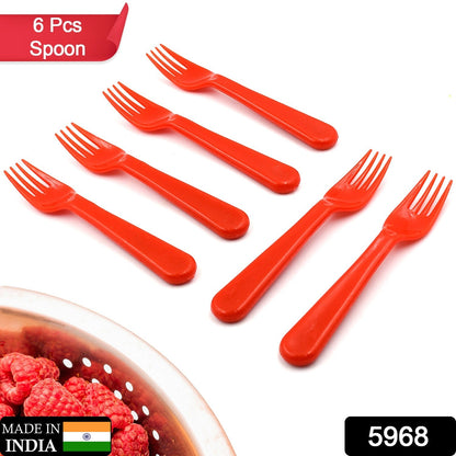 5968 Plastic Fork Spoon, Fork Spoon Set, Fruit Fork Spoon Set | Baby Fork Spoon/Vegetable Fork Spoon, Plastic Salad Spoon, Dessert Spoon (6pc set)