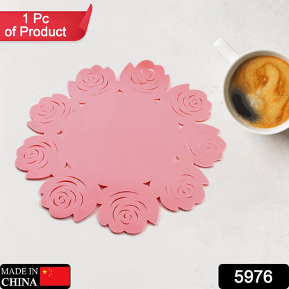 5976 Kitchen Gadget Accessories Plate Cup Mat Rose, Simple Circular Coasters for Kitchen Cafe Restaurant, Placemats for Dining Table, Coasters, Tabletop Protection, Anti-Scald Easy to clean (1 Pc)