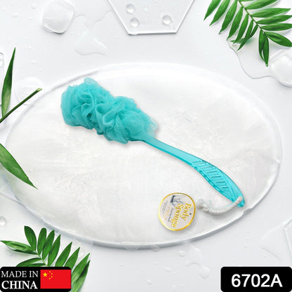 6702A Loofah Back Scrubber for Shower, Long Handle Bath Sponge Shower Brush, Soft Nylon Mesh Back Cleaner Washer, Body Bath Brush for Women and Men, Bathroom Shower Accessories (45 Cm)