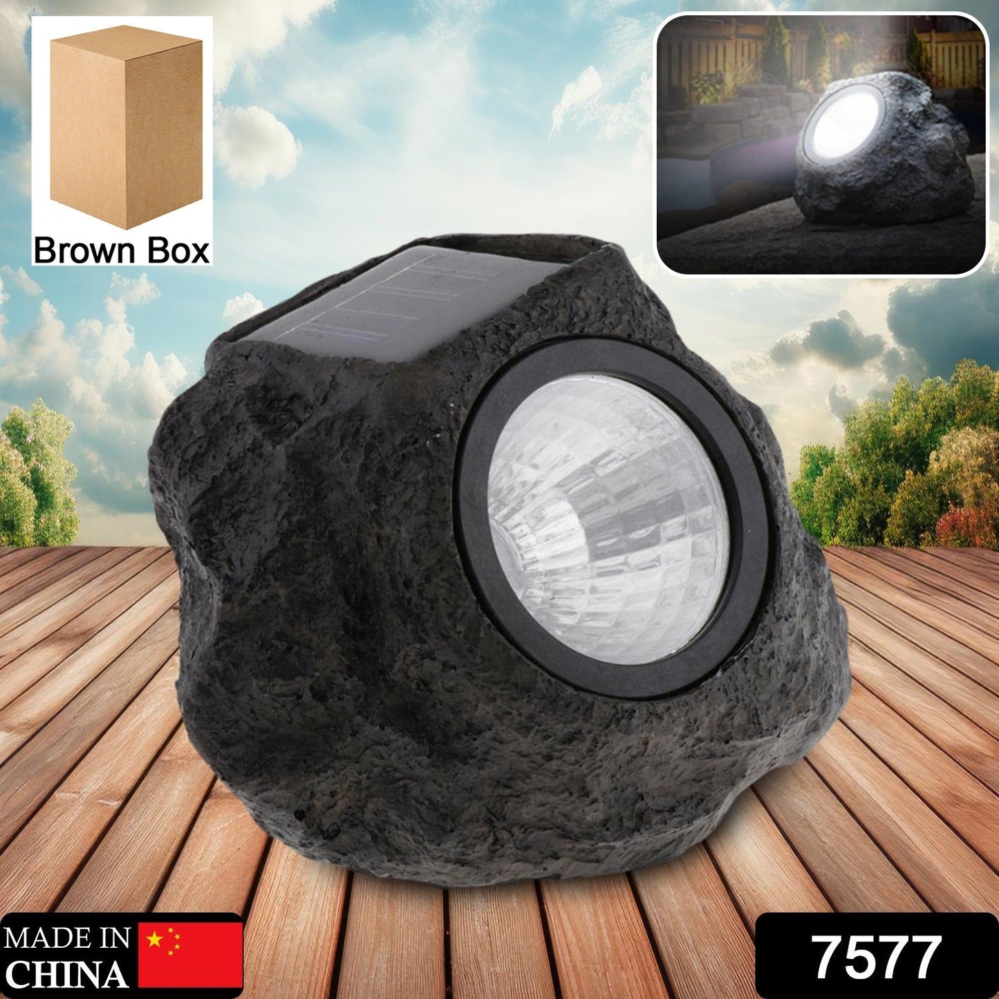 7577 Solar Powered LED Rock Light Solar Powered LED Spotlight Faux Stone for Pathway Landscape Garden Outdoor Patio Yard (1 Pc)