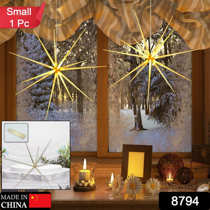 3D Gold Star Hanging Decoration Star, Acrylic Look  Hanging Luminous Star for Windows, Home, Garden Festive Embellishments for Holiday Parties Weddings Birthday Home Decoration ( Big / Medium, Small )