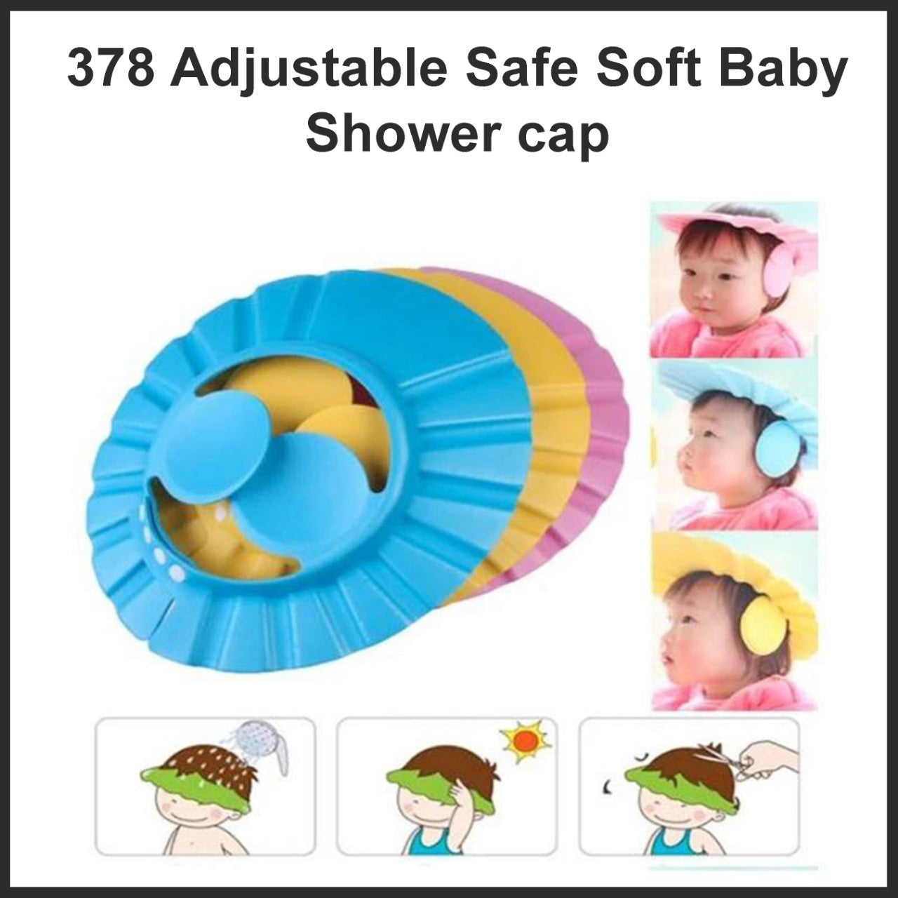 0378 Adjustable Safe Soft Baby Shower cap Adodin