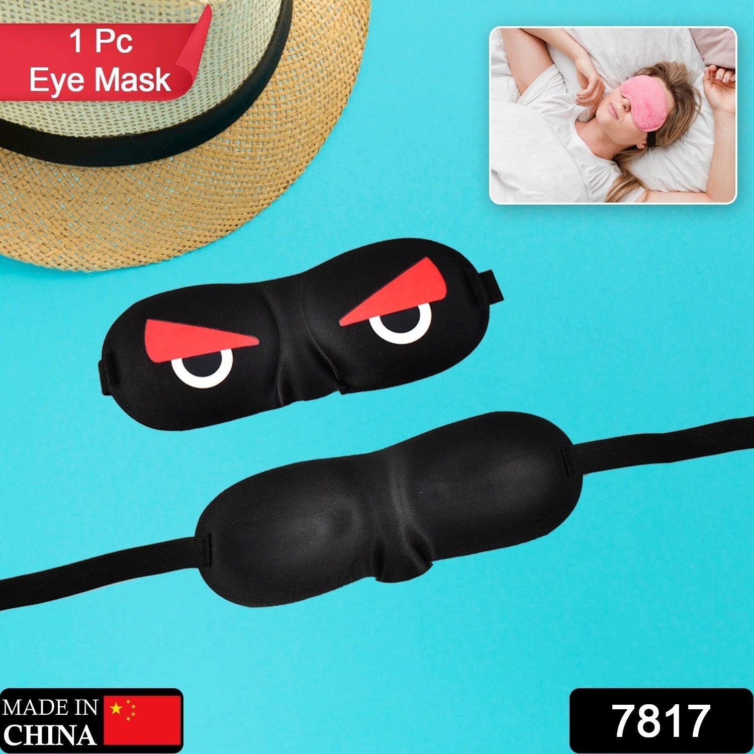 7817  Blind Sleeping Eye Mask Slip Night Sleep Eye black 3D Cotton Cover Super Soft & Smooth Travel Masks for Men Women Girls Boys Kids 