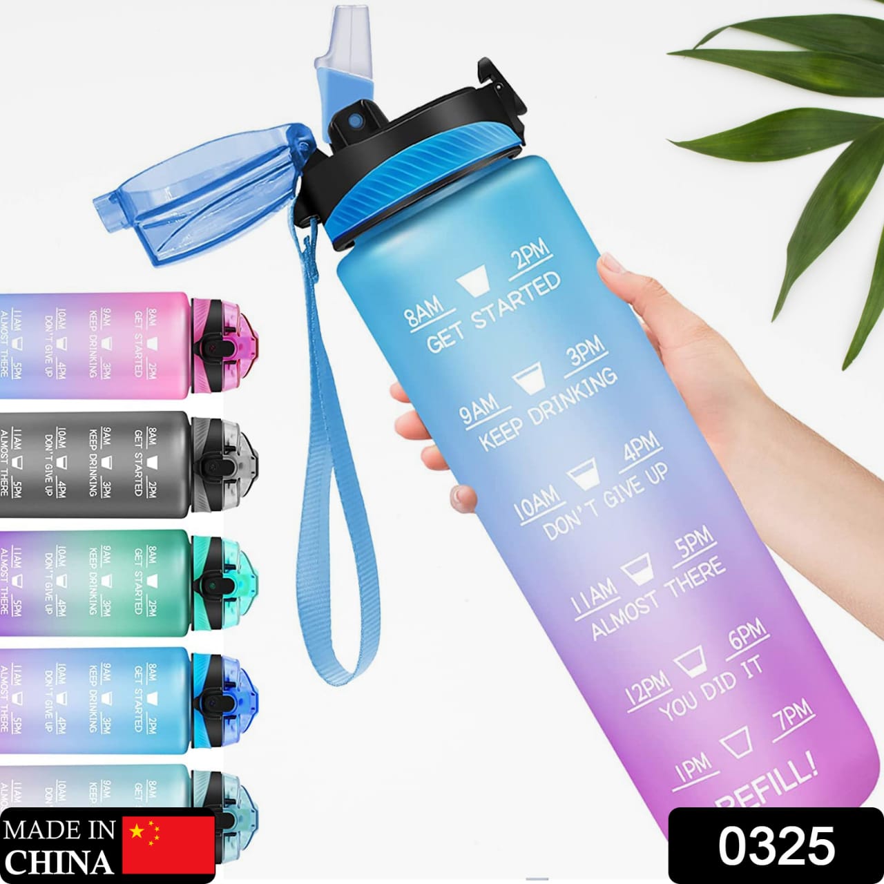 0325 Motivational Water Bottle with Straw & Time Marker, BPA-Free Tritan Portable Gym Water Bottle, Leakproof Reusable, Special Design for Your Sports Activity, Hiking, Camping 