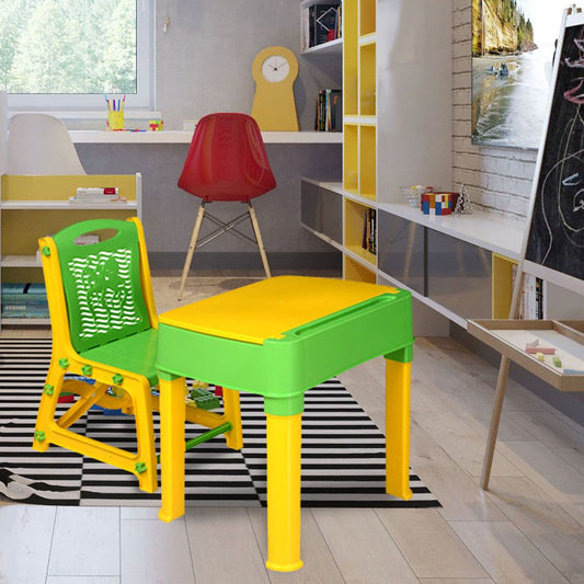 4632 Study Table with Chair Set use for Study| Laptop| |Desk| Class Room |Study Room| School | kids table and chair, Plastic Study Table (Yellow and Green)