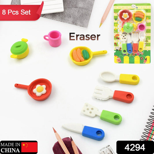 Fancy & Stylish Colorful Erasers, Mini Eraser Creative Cute Novelty Eraser for Children Different Designs Eraser Set for Return Gift, Birthday Party, School Prize, Cookware Shaped, Makeup Set Eraser (9 pc & 8 Pc Set)