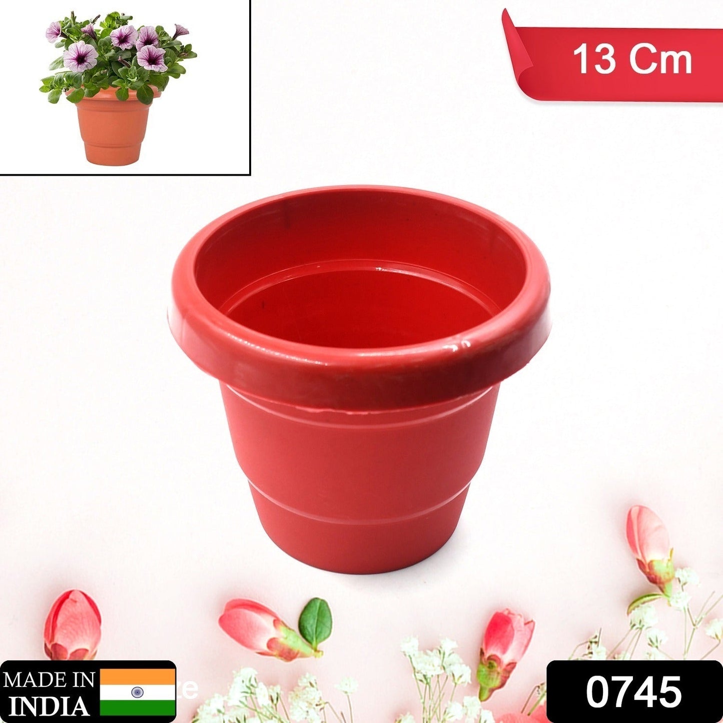 0745 Plastic Heavy Duty Plant Container Pot/Gamla for Indoor Home Decor | Outdoor Balcony Garden 13cm (pack of 1 pc)